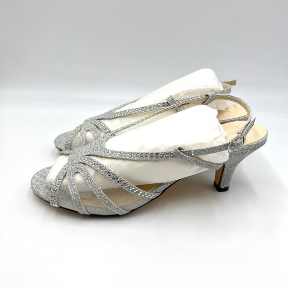 7W 7 WIDE WIDTH Touch Ups Womens Clara Silver‎ Kitten Heels Dress Sandals Shoes - Picture 5 of 15